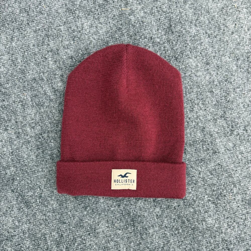 Hollister Burgundy Beanie Maroon Cuffed Knit Winter Hat